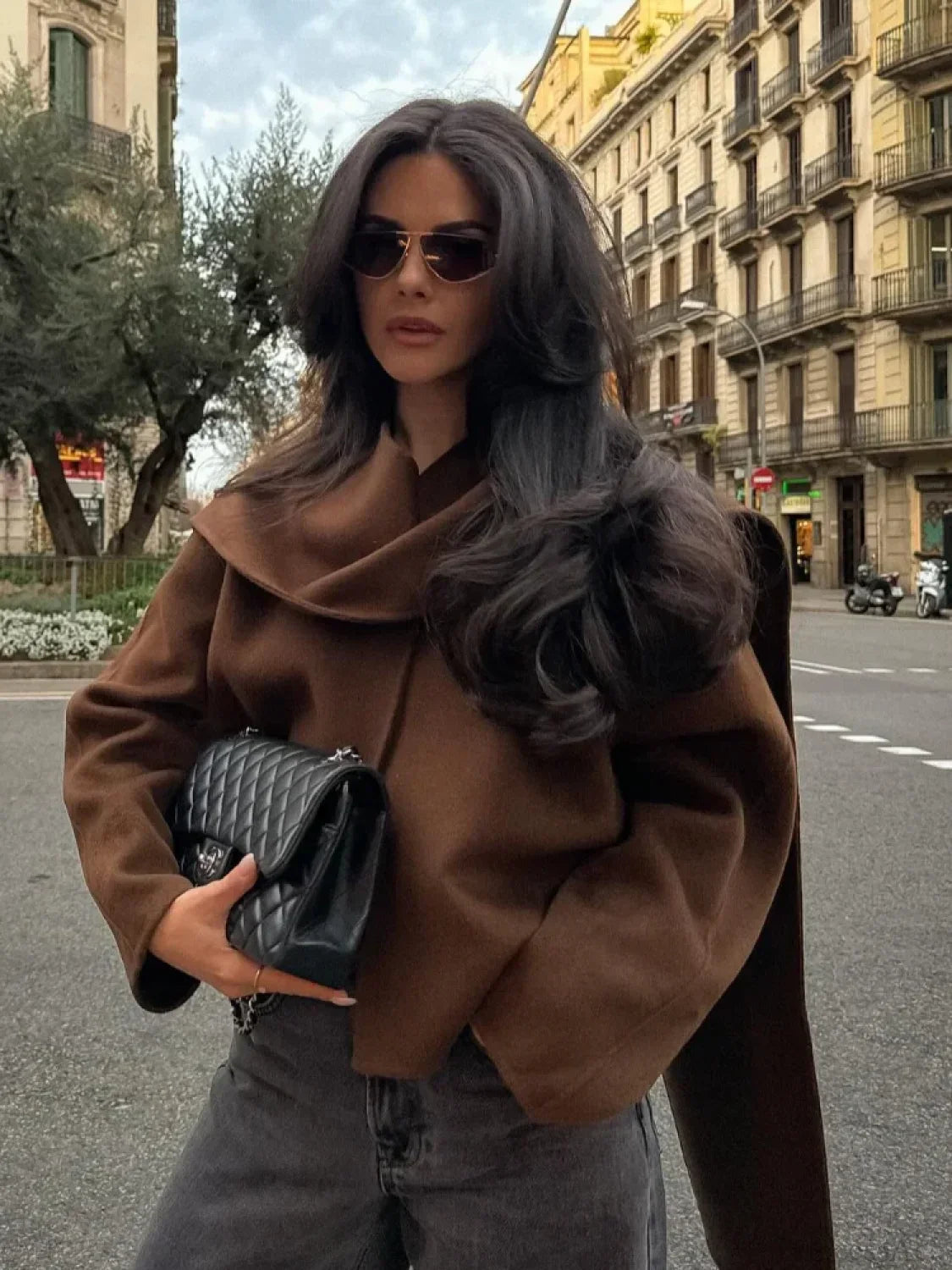 Brown Woolen Round Neck Scarf Coat image 5