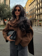 Brown Woolen Round Neck Scarf Coat image 6
