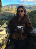 Brown Woolen Round Neck Scarf Coat image 7