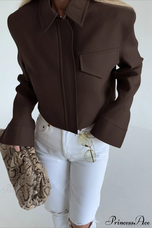 Brown Zip Short Jacket Chic Coat image 2