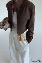 Brown Zip Short Jacket Chic Coat image 3
