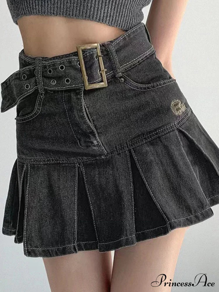 Buckle Belt Low Trendy Waist Denim Mini Skirt image 6