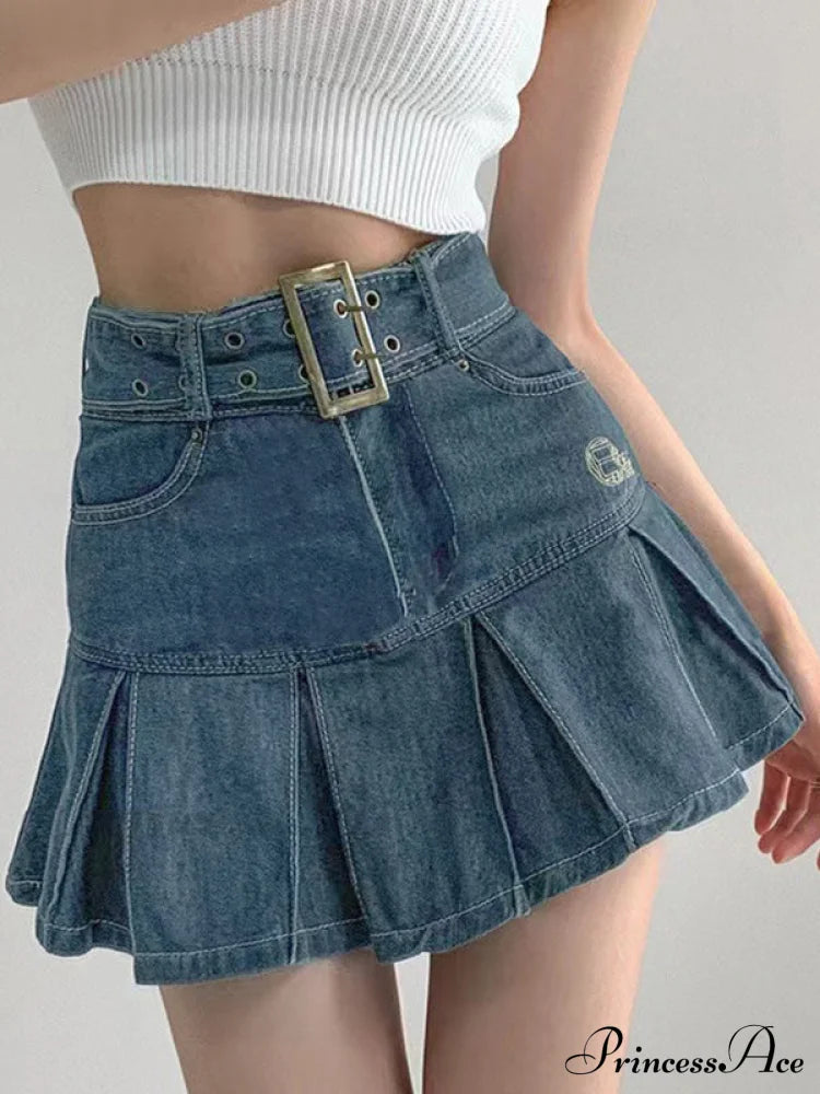 Buckle Belt Low Trendy Waist Denim Mini Skirt image 1