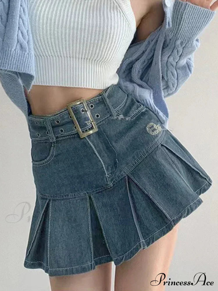 Buckle Belt Low Trendy Waist Denim Mini Skirt image 2