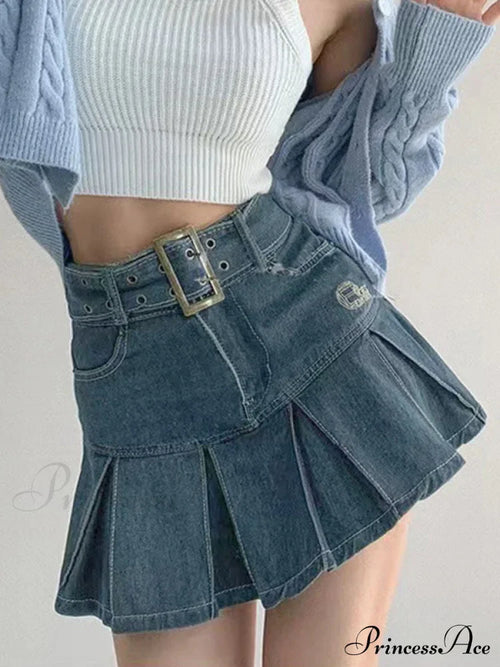 Buckle Belt Low Trendy Waist Denim Mini Skirt image 2