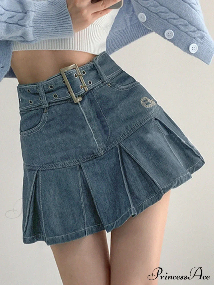 Buckle Belt Low Trendy Waist Denim Mini Skirt image 5