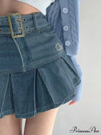 Buckle Belt Low Trendy Waist Denim Mini Skirt image 3