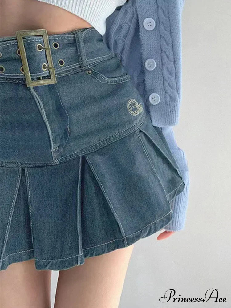 Buckle Belt Low Trendy Waist Denim Mini Skirt image 3