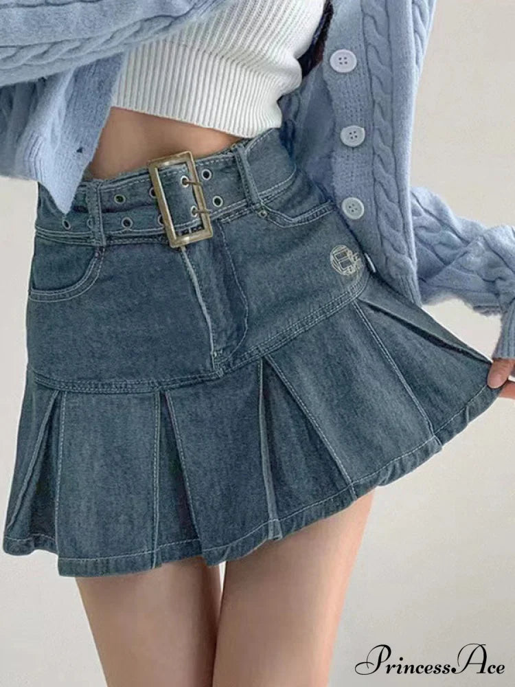 Buckle Belt Low Trendy Waist Denim Mini Skirt image 4