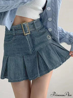 Buckle Belt Low Trendy Waist Denim Mini Skirt image 4