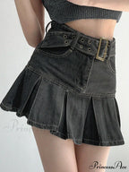 Buckle Belt Low Trendy Waist Denim Mini Skirt image 7