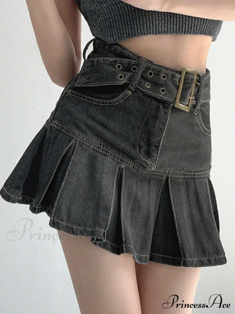 Buckle Belt Low Trendy Waist Denim Mini Skirt image 7
