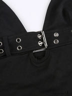 Buckle Strap Black Trendy Bodycon Crop Top image 3