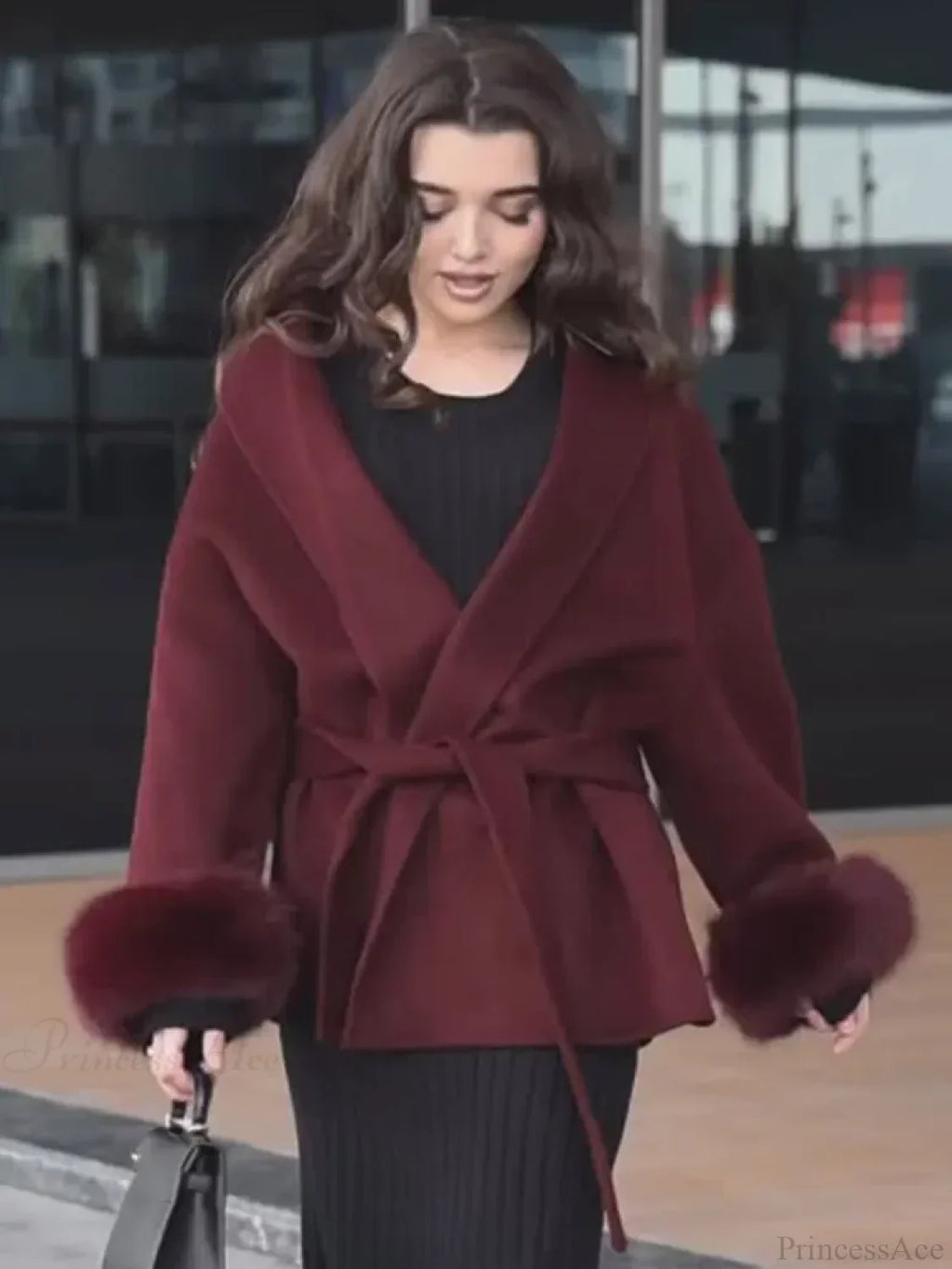 Burgundy Cuffed Woolen Coat image 2