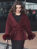 Burgundy Cuffed Woolen Coat image 2