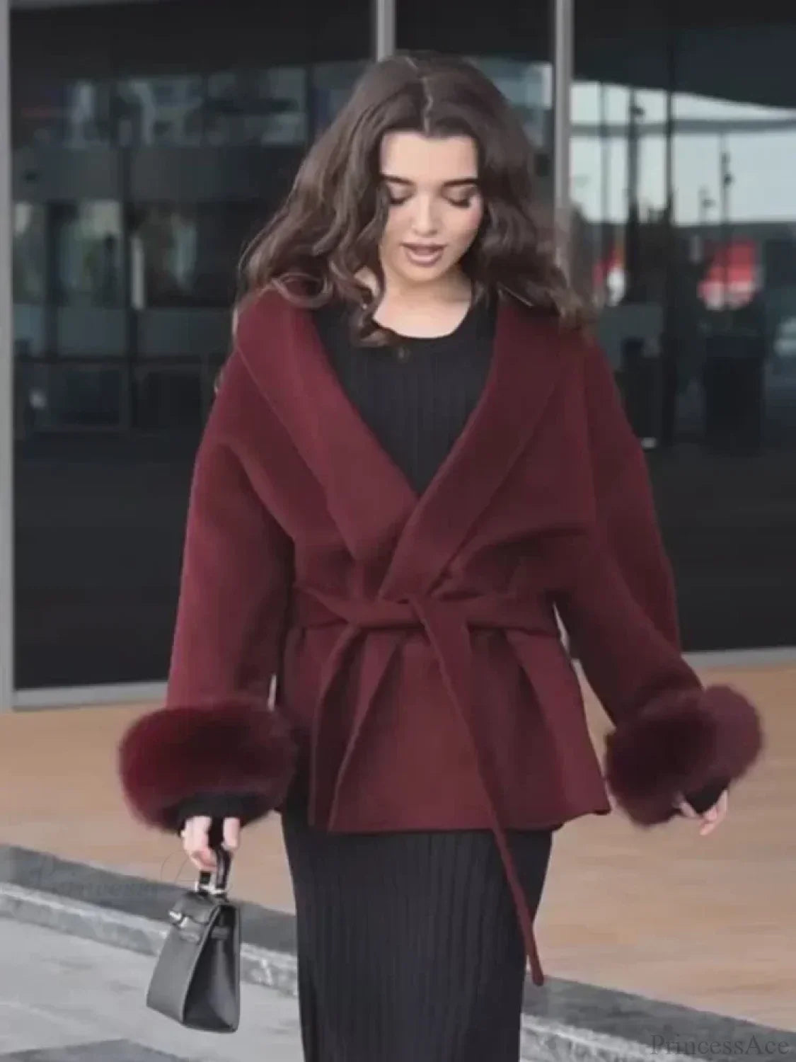 Burgundy Cuffed Woolen Coat image 8