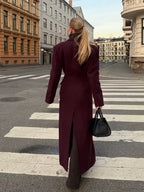 Burgundy Fake Pockets Overcoat image 2