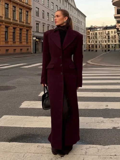 Burgundy Fake Pockets Overcoat image 1