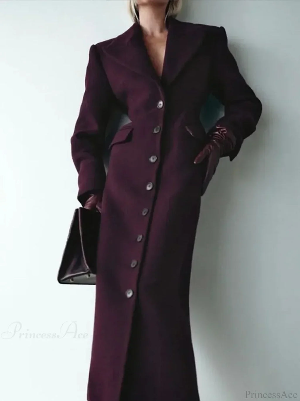 Burgundy Fake Pockets Overcoat image 3