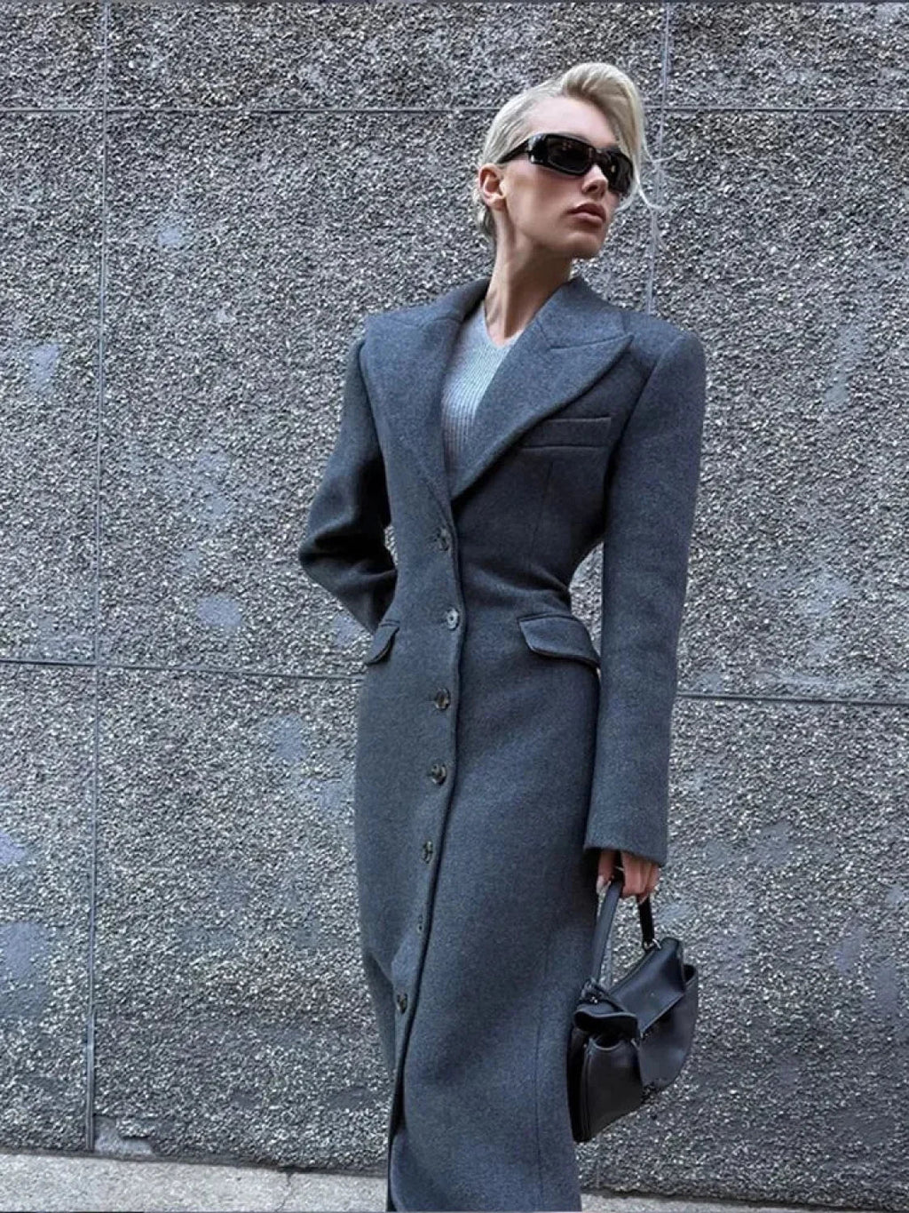 Burgundy Fake Pockets Overcoat image 4