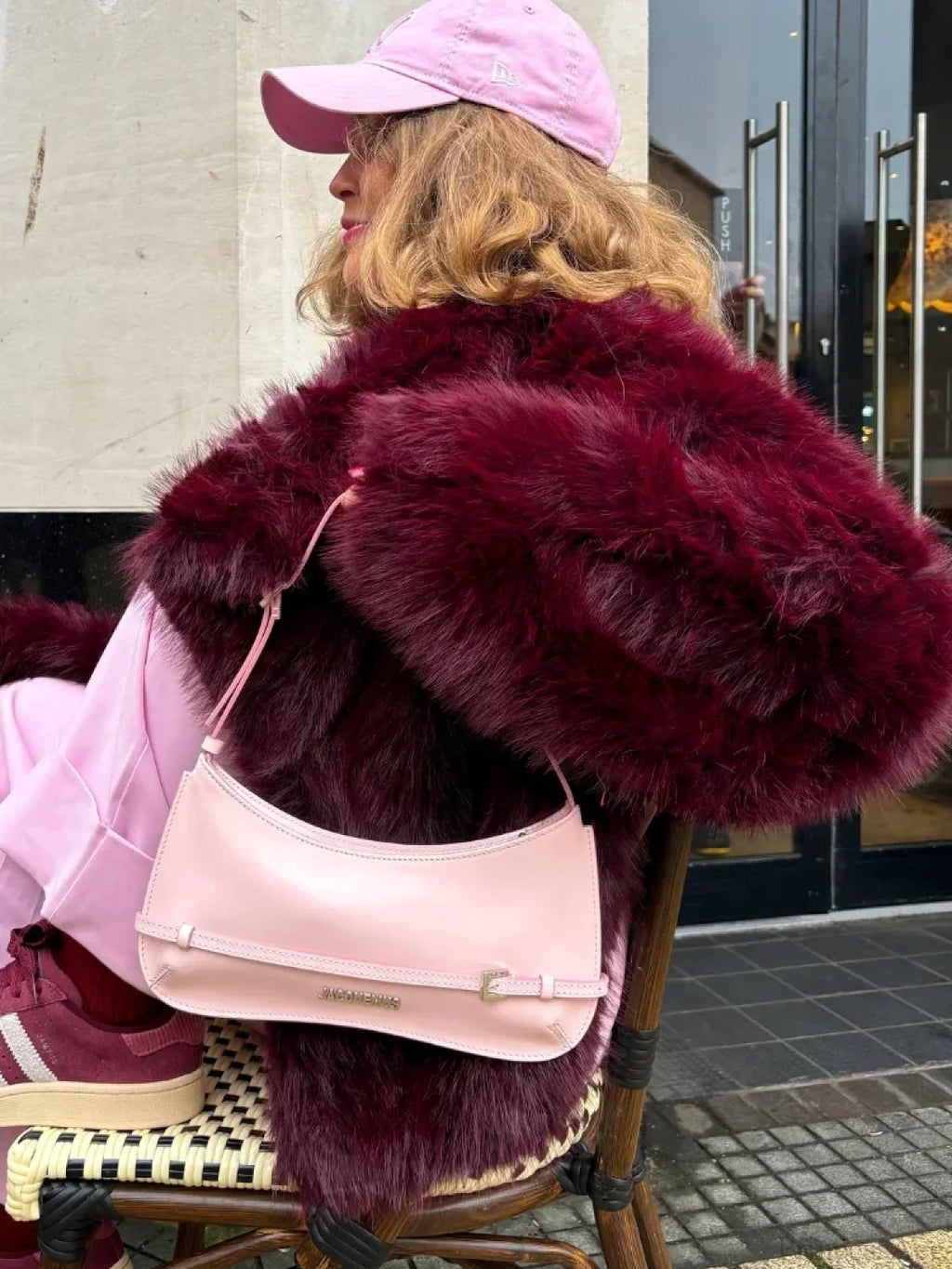 Burgundy Fluffy Lapel Short Coat image 3