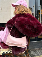 Burgundy Fluffy Lapel Short Coat image 3