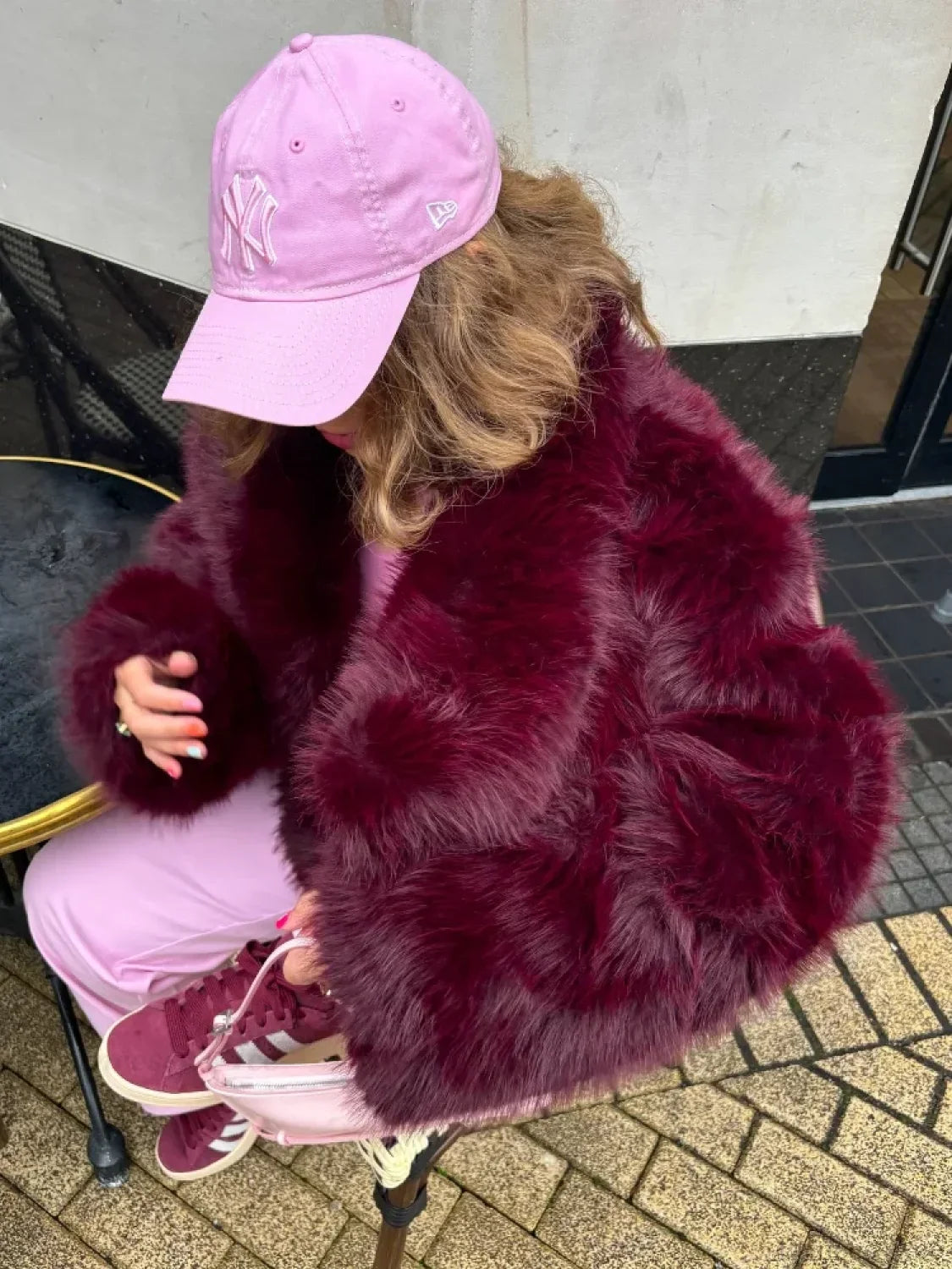 Burgundy Fluffy Lapel Short Coat image 4