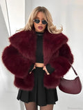 Burgundy Fluffy Lapel Short Coat image 1
