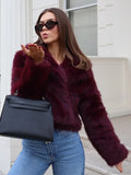 Burgundy Fluffy Turn-down Collar Coat image 1
