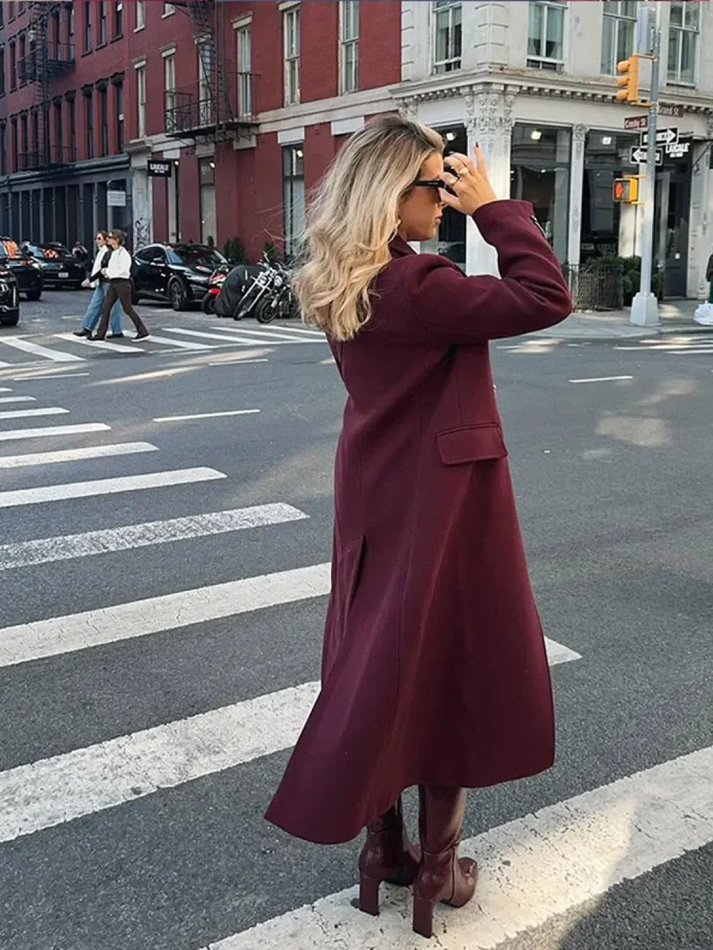 Burgundy Lapel Wool Blends Long Coat image 4