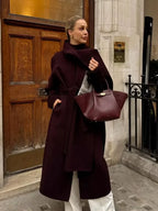 Burgundy Long Sleeve Scarf Wool Coat image 3