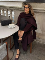 Burgundy Long Sleeve Scarf Wool Coat image 4