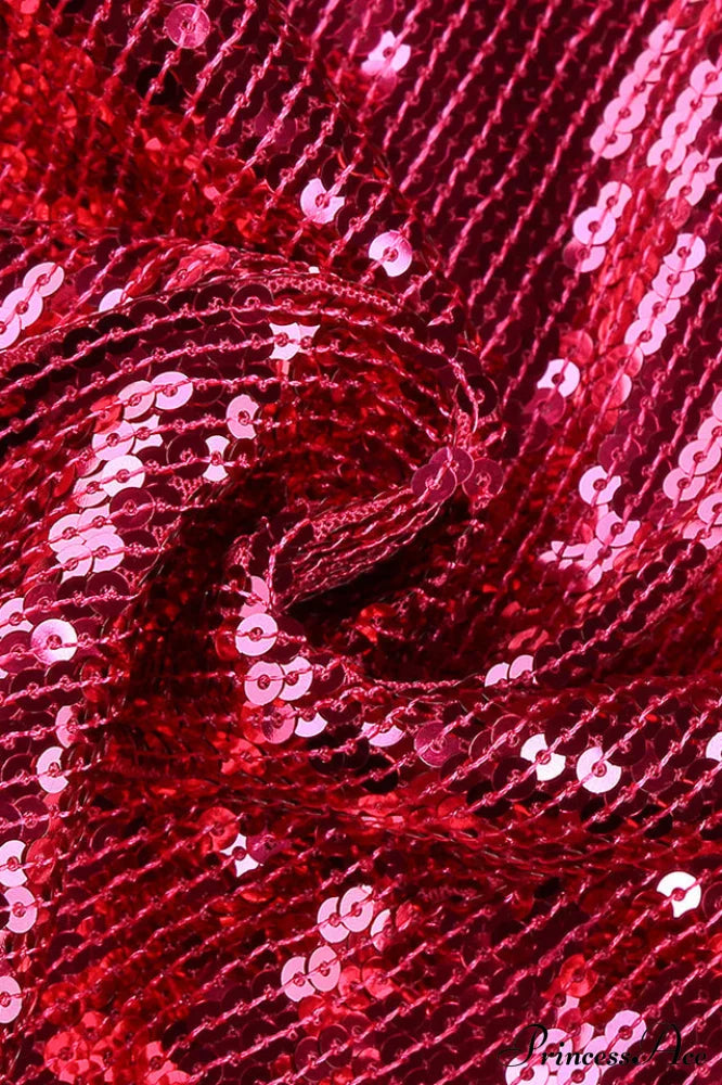 Burgundy Ruched Stylish Sequined Maxi Dress image 12
