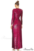 Burgundy Ruched Stylish Sequined Maxi Dress image 9
