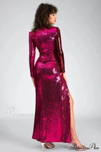 Burgundy Ruched Stylish Sequined Maxi Dress image 4