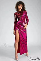 Burgundy Ruched Stylish Sequined Maxi Dress image 1