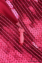 Burgundy Ruched Stylish Sequined Maxi Dress image 13
