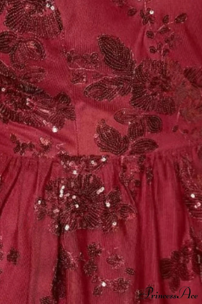 Burgundy Sequins Stylish Backless Mini Dress image 4