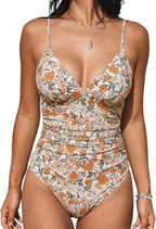 Burgundy Shirring Deep V One Piece Set image 3