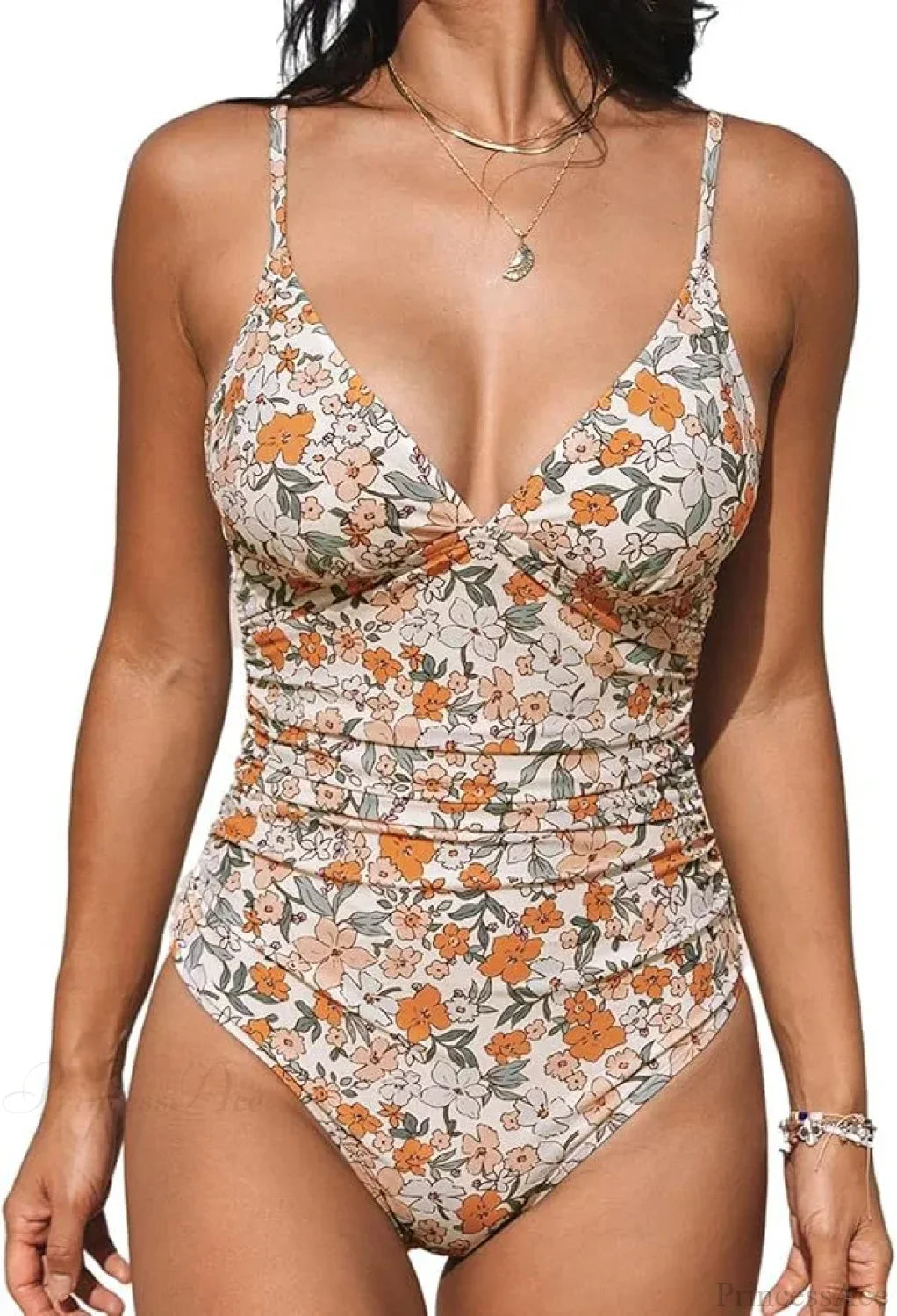 Burgundy Shirring Deep V One Piece Set image 3