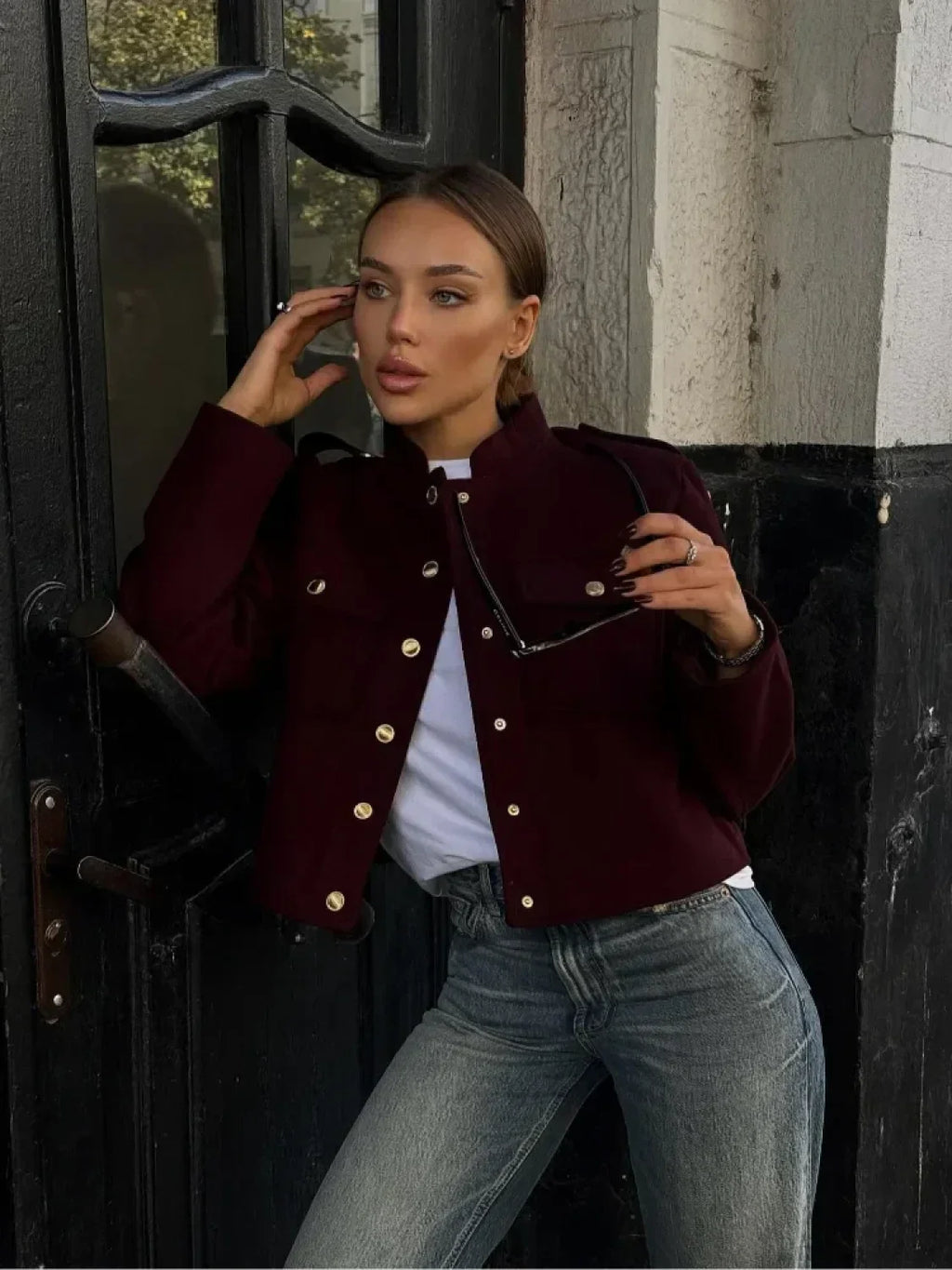 Burgundy Single Breasted Suit Coat image 1