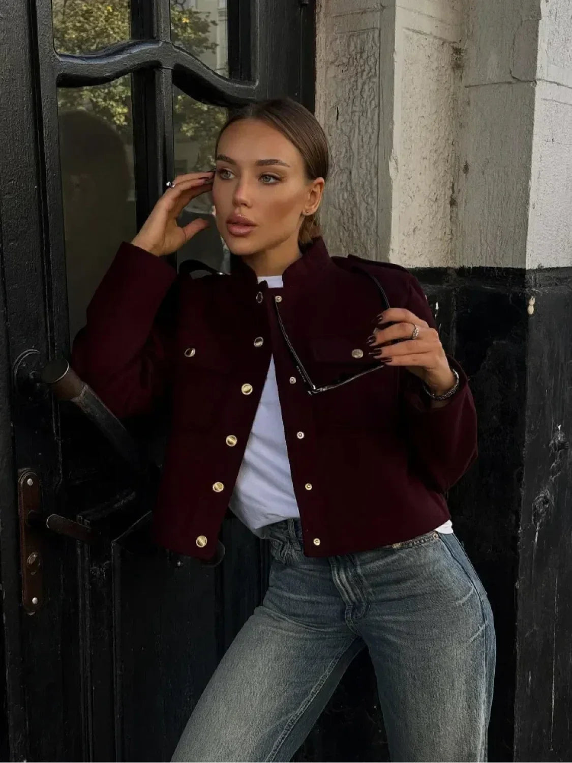 Burgundy Single Breasted Suit Coat image 1