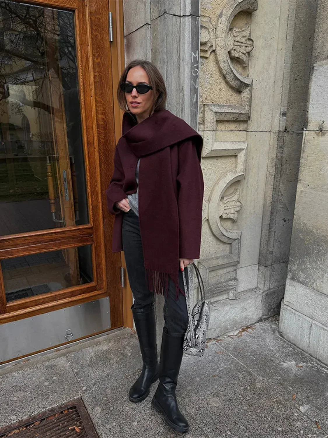 Burgundy Woolen Blends Short Coat image 3