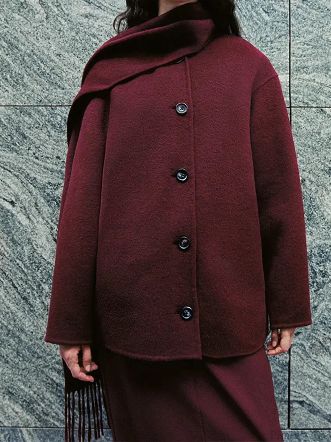 Burgundy Woolen Blends Short Coat image 6