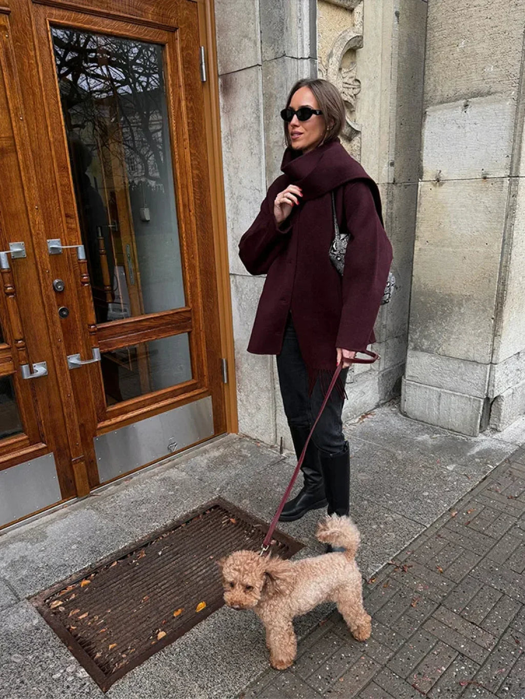 Burgundy Woolen Blends Short Coat image 2