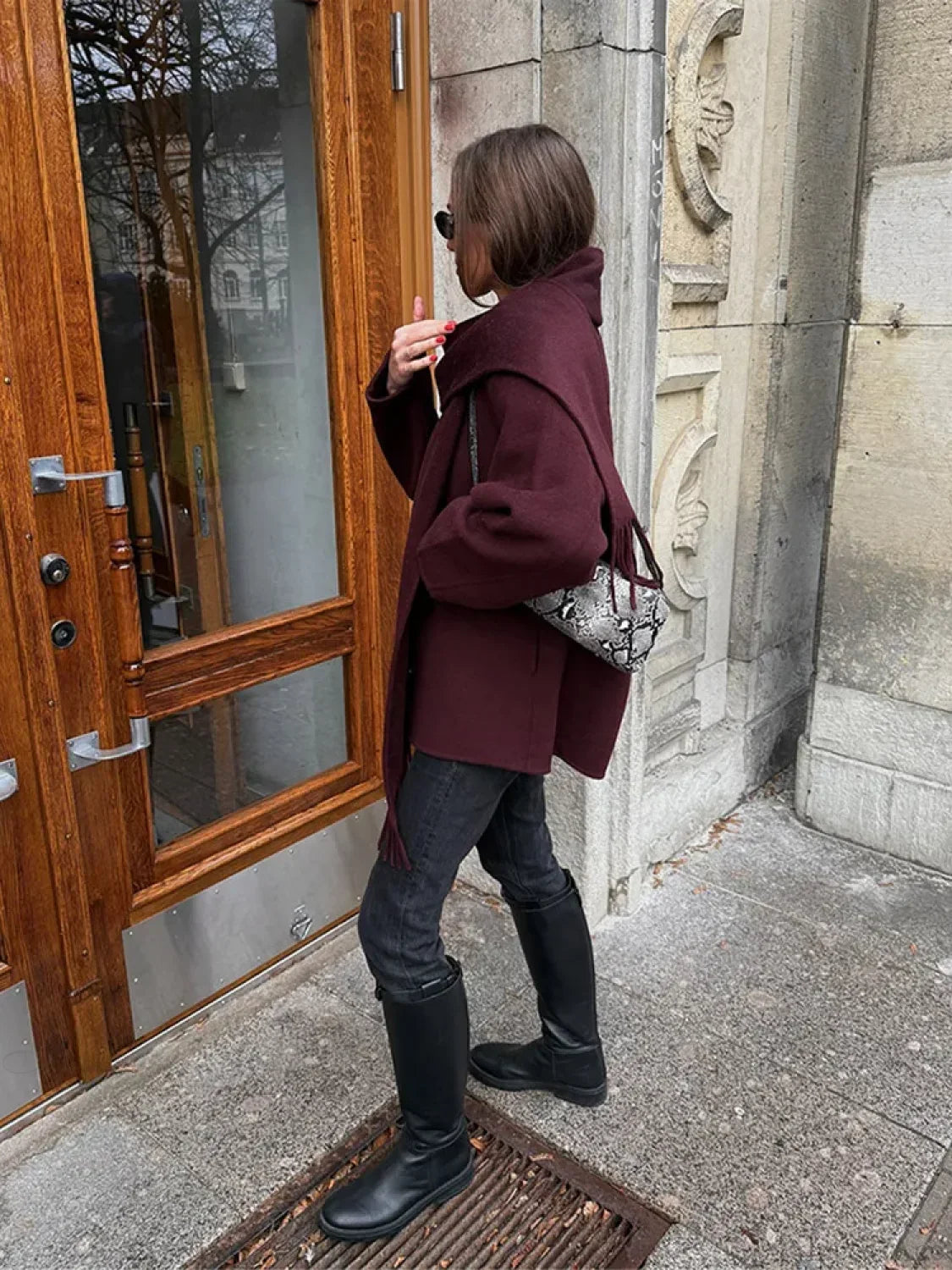 Burgundy Woolen Blends Short Coat image 4