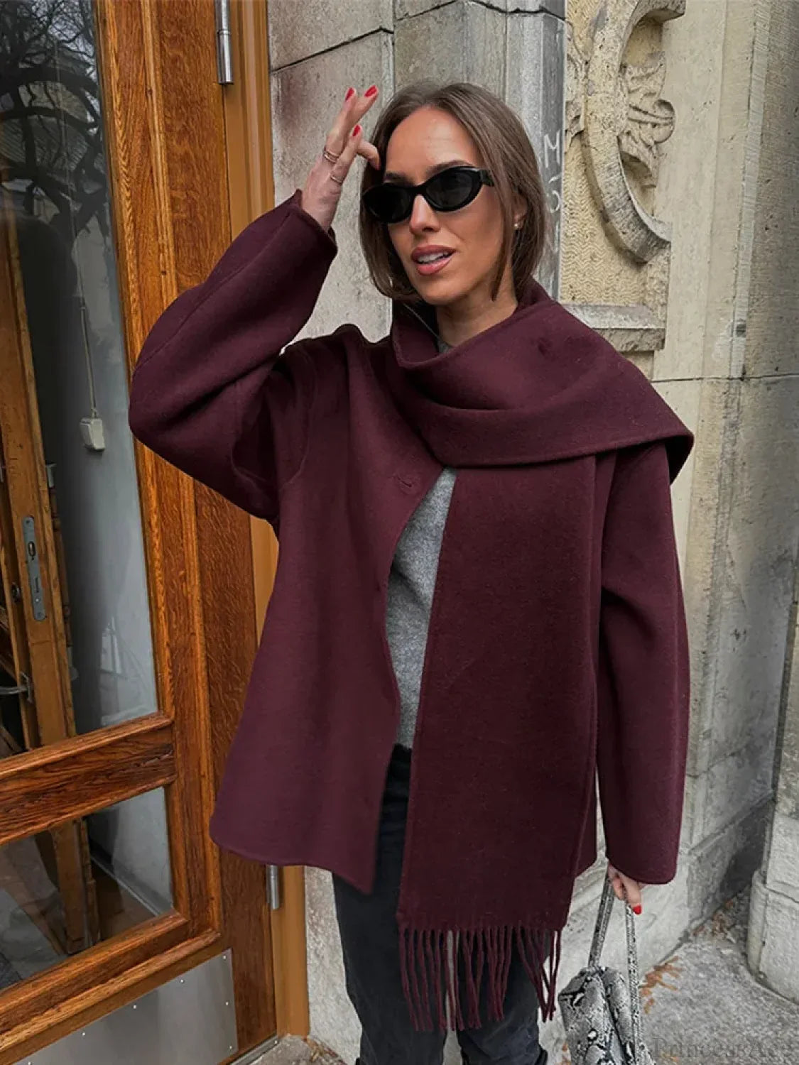Burgundy Woolen Blends Short Coat image 1
