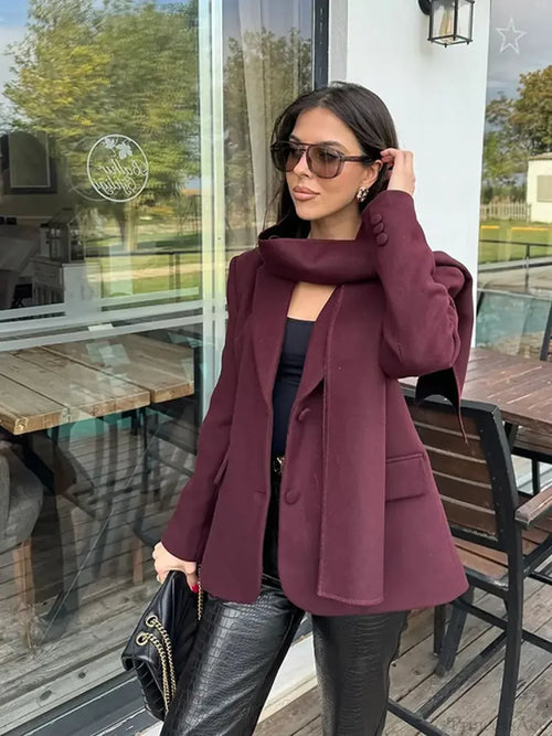 Burgundy Woolen Blends Suit Coat image 1