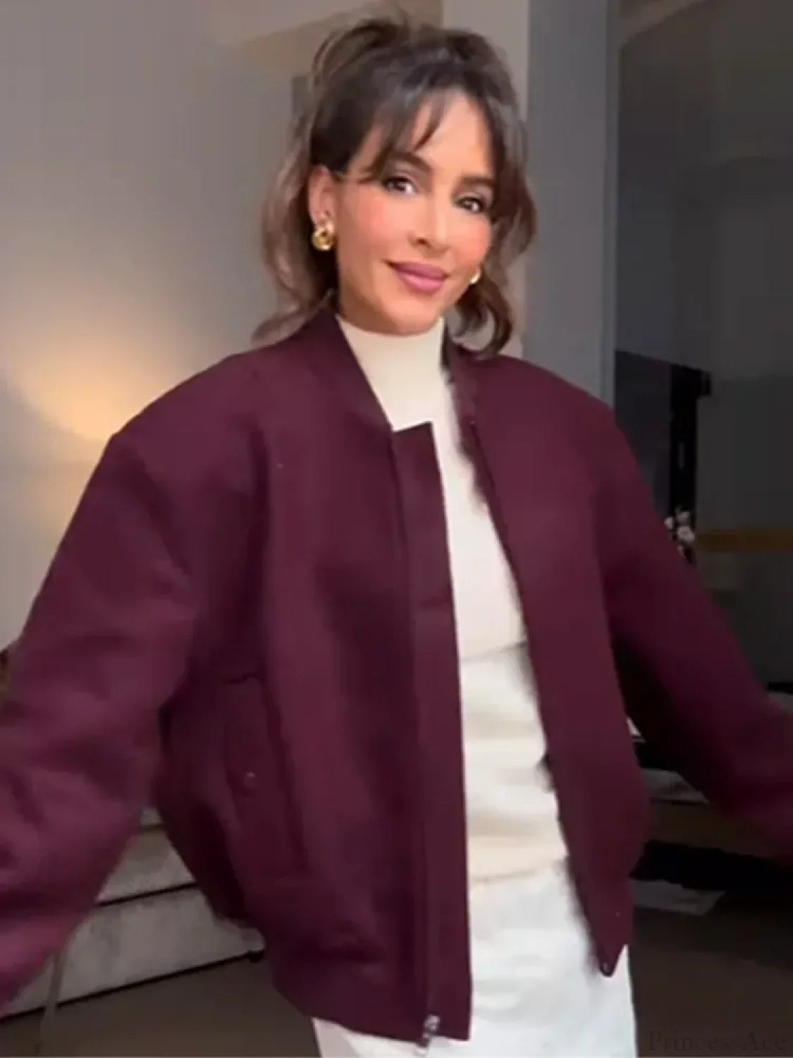 Burgundy Zipper Short Coat image 4