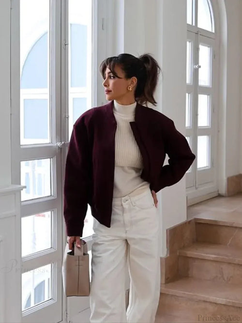 Burgundy Zipper Short Coat image 1